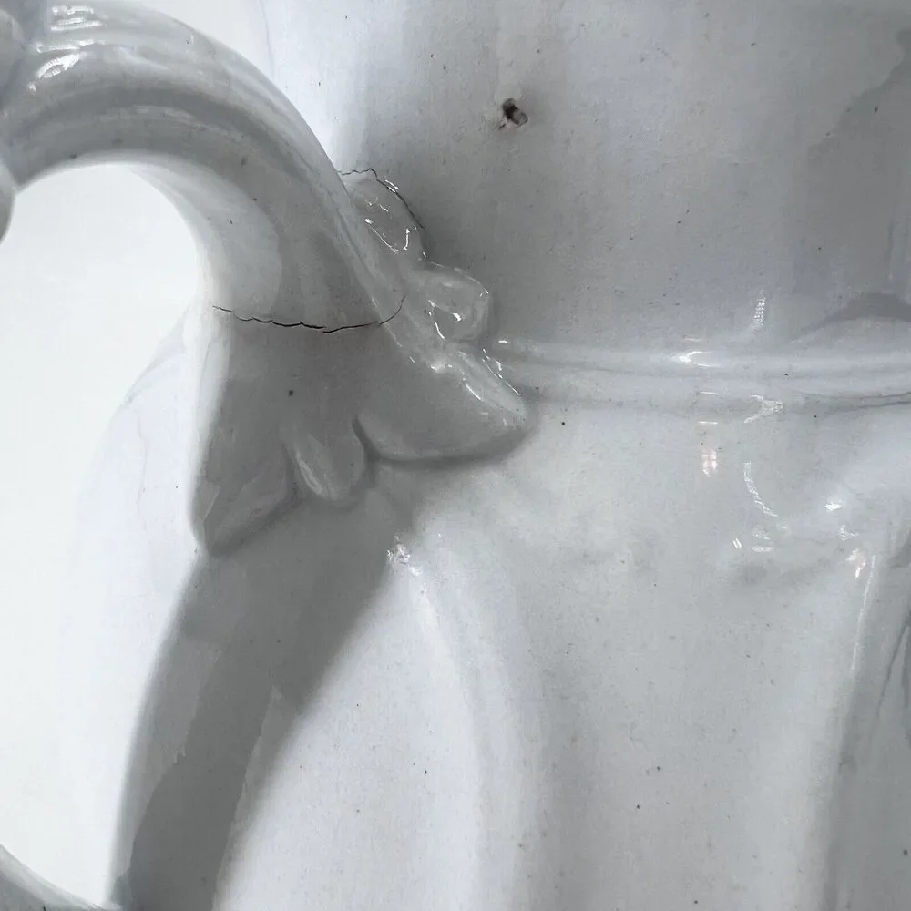 Antique Victorian White Ironstone China Teapot Cottage Farmhouse Decor